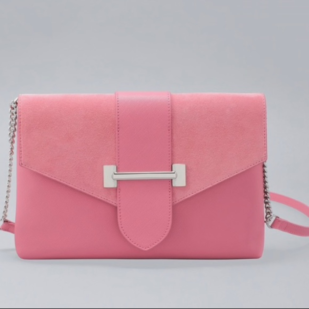 Pink leather and suede handbag